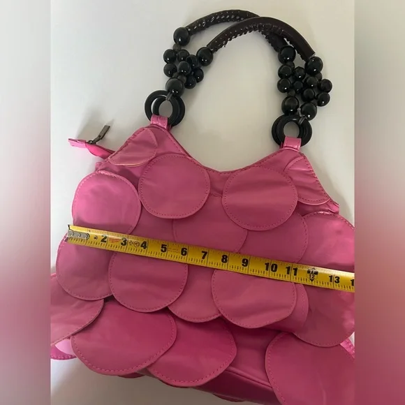 Vintage Leather Barbie Pink Tote Bag with petals and beads - Picture 6 of 7